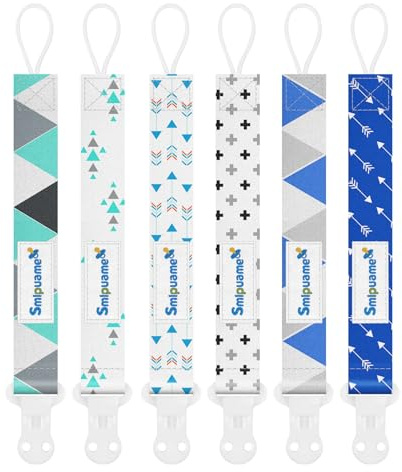 Smlpuame Dummy Clip Boys,6 Pack BPA Free Soother Chain,Pacifier Holder Clips for Teether Toy,Baby Dummy Strap Clip Universal Design Fit All Pacifiers Baby Teething Toys,NewBorn Baby Gift(Blue & Green)