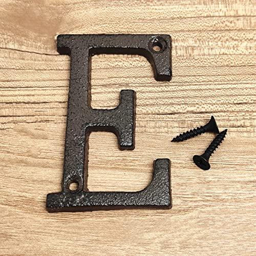 3D House Plaque Numbers 0-9 Letter A-Z Black Cast Iron 8cm Metal Digital Door Plate Sign with Screws Alphabet Home Outdoor Anti-Rust Exterior Signage Doorplate Hotel Apartment Street Mailbox (E)