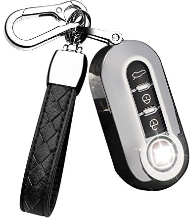 HIBEYO Klapp Autoschlüssel Hülle passt für FIAT Schlüsselhülle Silikon Schlüsselschutz für FIAT 500 Panda Punto Lancia Ypslon Delta Grande Bravo Schutz Etui für Fernbedienung 3-Tasten-Silber