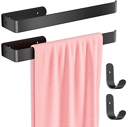 Gvolatee 2 stück 30CM Handtuchhalter und 2 stück Handtuchhaken Kombination Aluminum Alloy, Handtuchstange Handtuchregal für Wandmontage Bohren mit Befestigte Schrauben, Bad Handtuchhalterung Schwarz
