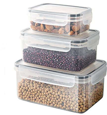 Caja de almacenamiento de cocina de plástico de 6 piezas: caja hermética para patatas fritas con tapa, caja de almacenamiento con clasificador de capacidad, tarro de almacenamiento de cereales, caja