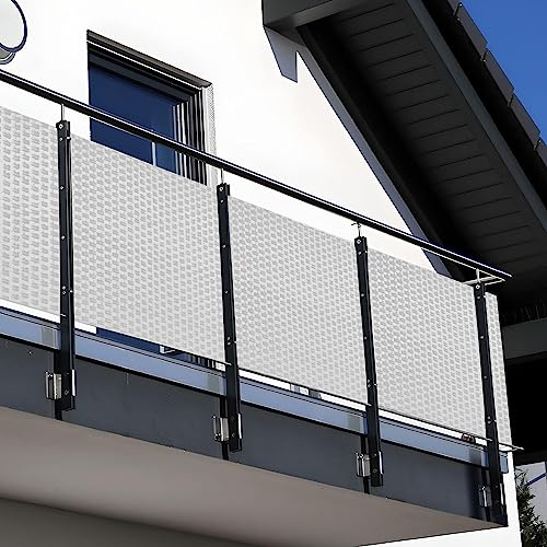 NYVI Polyrattan Balkon Sichtschutz Privafence 90x500 cm Weiß - Balkonbespannung mit Metallösen - UV-fest, Witterungsbeständig, 100% Blickdicht - Balkonumspannung Balkonumrandung 0.9x5 cm