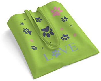 easyprint Tragetasche | Stoffbeutel bedruckt | Design Pet Love | lange Henkel | Jutebeutel | Einkaufstasche | Shoppingtasche | Katze | Hund | Liebe (Grün)