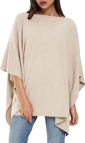 PULI Damtröja poncho elegant viskos stickad lös sittande poncho halsduk, barley twist, one size
