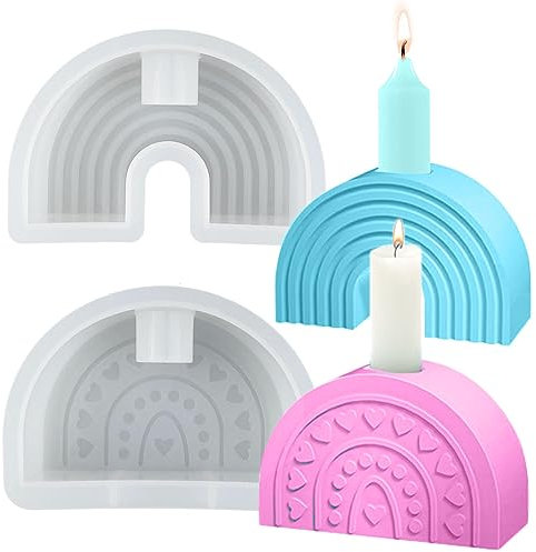 2 Stück Silikonform Kerzenhalter - 3D Regenbogenbrücken Silikon Gießformen Kerzenhalter ，DIY Raysin Kerzenständer Tablett für handgemachte Kerze Duftkerzen Handwerk Hausdekorationen