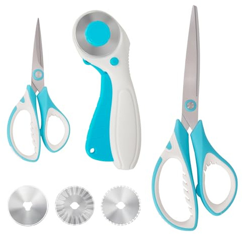 MANUFORE Professional Sewing Scissors Set: Big Scissors, Small Scissore, Rotary Cutter with 3pcs Extra Blades for Cutting Fabric