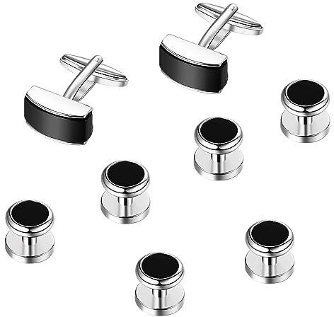 Bulckrew Manschettenknöpfe Herren Rechteck Rund: 4 Paar Modern Hemdknöpfe aus Kupfer Cufflinks als Geschenk für Männer Freund Weihnatchtstag