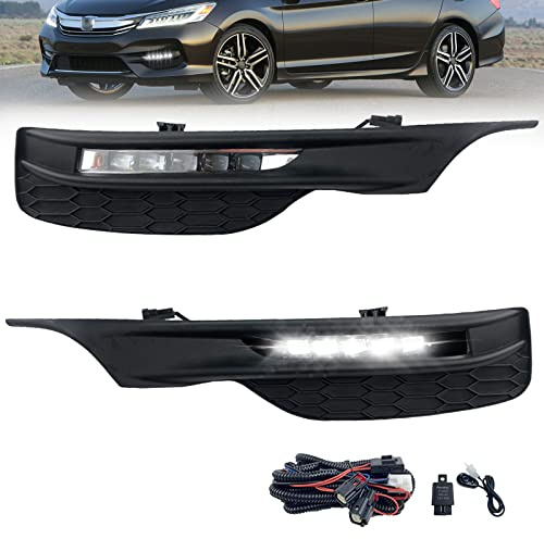 LED Fog Lights Compatible with 2016 2017 Honda Accord Sedan Front Bumper Fog Lamps with Switch and Wiring Harness- Clear Lens