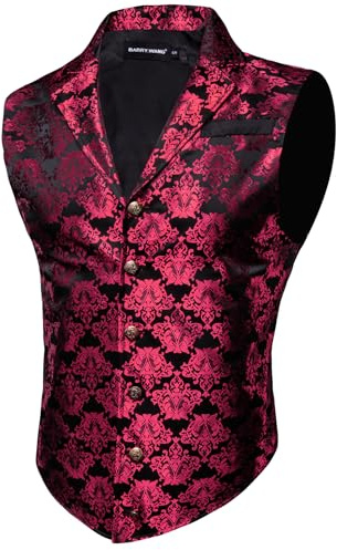 Barry.Wang Chaleco de traje victoriano de cachemira para hombre, formal, de ocio, cuello a medida, estilo steampunk, gótico, chaleco de esmoquin, Rosado, Small