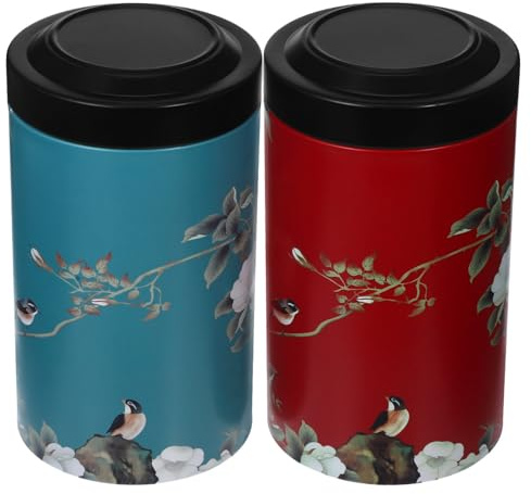 Luxshiny Lot De 2 Boîtes De Rangement En Fer Blanc Pour Café Thé Sucre Avec Couvercles Hermétiques Style Chinois Vintage Pot De Stockage Des Aliments Pour Thé En Vrac Café Épices Noix