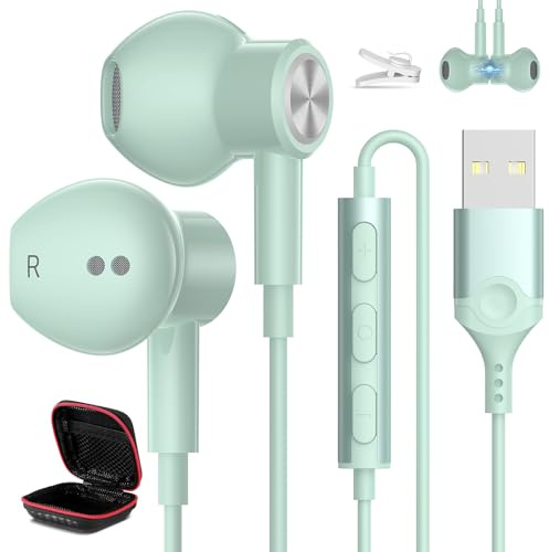 HGCXING USB Headphones for PC Laptop Magnetic 7.5ft Wired Earbuds,Computer Headset with Mic Control Mute Noise Isolate Cord in Ear Gaming Earphone for MacBook Pro Office Work School Zoom Chromebook