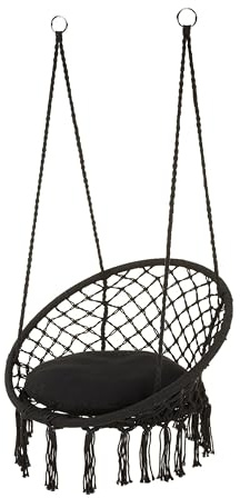 Outtec Hängesessel Boho, makramee hängesessel, schaukel Outdoor, therapieschaukel Kinder, hängesessel Indoor, Garten schaukel (schwarz mit Sitz)