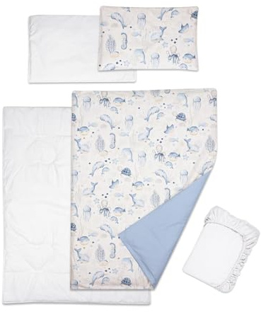 Baby Comfort 5 Piece Toddler Bedding Duvet Pillow with Covers & Jersey Sheet fits 120x60cm Cot Bed 12M+ (Ocean)