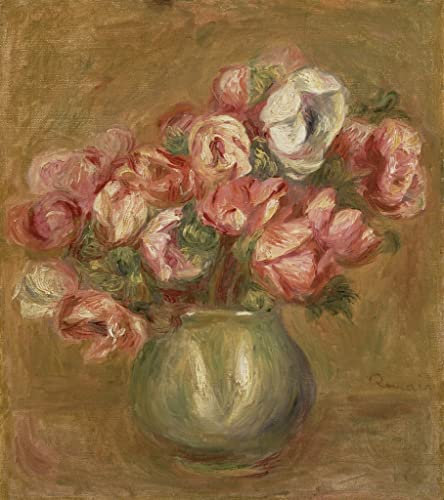HCOTZHPY Ölgemälde Leinwandbilder Bild Kunst Leinwand Malerei Blumen in Einer Grünen Vase Von Pierre Auguste Renoir Ölgemälde Bilder für Wanddekoration 60x90cm