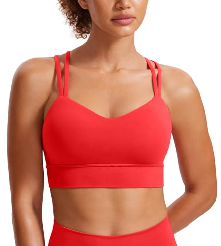 CRZ YOGA Softness Mold Dam Butterluxe Strappy Longline Sport-BH - Dubbla Spaghettiband Träning Yoga Crop Top Atletisk Djupröd S