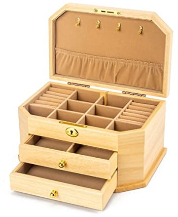 ASHSDI Schmuckaufbewahrung Große Schmuckschatulle Aus Holz Mit 2 Schubladen, Vintage-Schmuckschatulle, Ring, Halskette Und Ohrring-Organizer Schmuckschatulle Schmuckschrank(B)