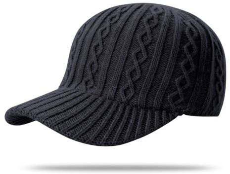 Knitted Baseball Cap for Winter, Wool-Blend Visor Beanie, Warm Outdoor Hat for Men and Women, Cold Weather Protection