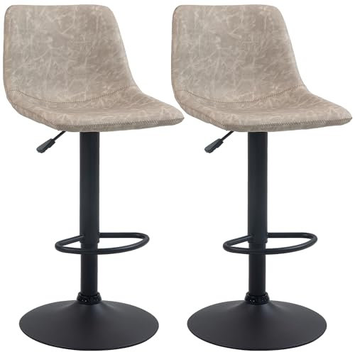 HOMCOM 2er-Set Barhocker, Bistrohocker mit Fußstütze, Drehbar Barstuhl, Höhenverstellbar Küchenhocker mit Kunstlederbezug, für Wohnzimmer, Esszimmer, Beige
