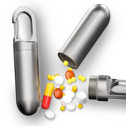 YOUHODA Titan pillendose schlüsselanhänger für Outdoor-Abenteurer, klein tablettendose für unterwegs, wasserdichter, leichter EDC Pillendose für Camping, Wandern, Klettern (Mittel)