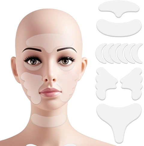 BOXOB 11 Pezzi di Cerotti Antirughe, Riutilizzabili per Fronte Occhi Torace Collo Guance Cerotti Anti-Invecchiamento in Silicone per il Viso delle Donne Gestione della Fascia (Trasparente)