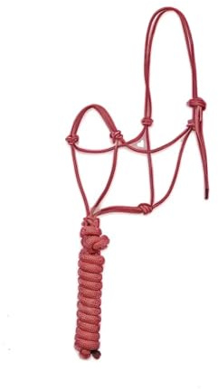 SIE Rope Halter for Horses with 8 ft Lead Rope 4 knot Horse Halters (Maroon)