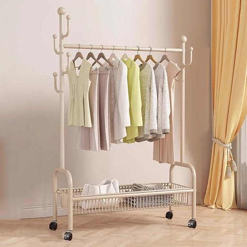 FAXJRU Kleiderbügel auf Rollen, Bekleidung Schiene mit Aufbewahrung Gitter, Garderobenständer, Clothes Rack, Multifunktionale Aufbewahrung, für Kleider, Kleider, Mäntel(White,80cm/31.5in)