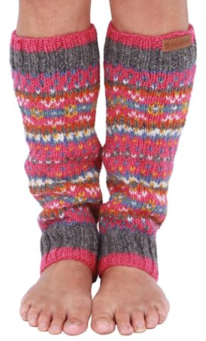 Pachamama 100 % ull benvärmare handstickad traditionell Fairisle-färgglad normal passform handgjord extra varm Fair Trade, Rosa, en storlek