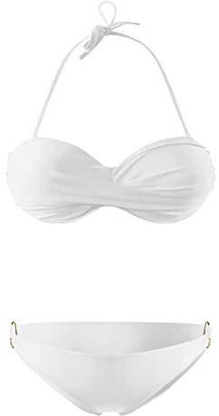 Maillot De Bain Femme 2 Pieces Haute Bandeau, Maillots Deux Pièces Push up rembourré Crossover Ties-up sans Bretelles Bikini Sexy Taille Basse Froncé et Torsadé Beachwear Ensemble Sport (White, M)