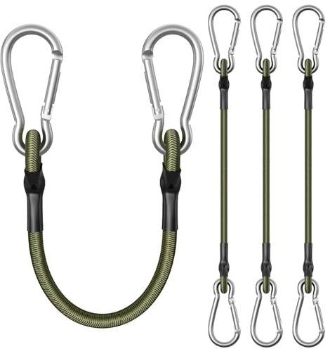 4 Pcs Bungee Cords with Carabiner Clips 30cm 60cm Green Carabiner Bungee Cords Retractable for Roof Racks Tarps Trailers and Outdoor Travel