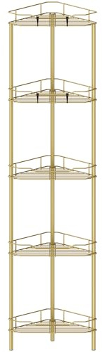 HuggieGems Metal Floor Standing Corner Shower Caddy, Gold, 5 Tier