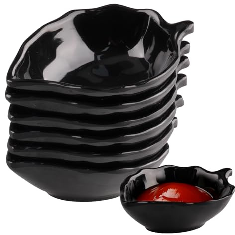 suaywo Juego de 6 Cuencos para Salsa Reutilizar Cuencos para Mermeladas Forma de hoja apilable Cuencos Aperitivos Negro se Utiliza en Ketchup, Salsa de Soja, Sushi, Especias, Frutas y Snacks
