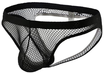 ROSVAJFY Slip en maille pour homme - Sous-vêtements sexy - Taille basse - Culotte respirante Jockstrap pour homme - String transparent - Sous-vêtement creux - M-XXL, Noir , XXL
