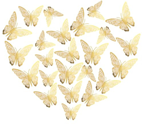 JURENEE 24 Piezas 3D Mariposas Decorativas Pared, Pegatinas de Mariposas de Bricolaje, Oro Stick on Butterflies, Pegatinas Pared Decorativas, Hermosa Forma, Adecuado para Pared, Habitación