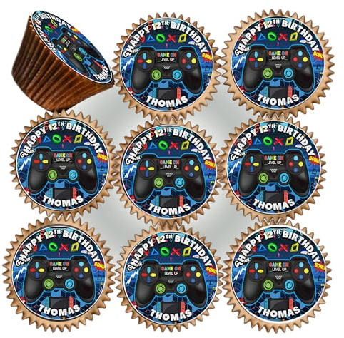 30 x GAMING PARTY BIRTHDAY PERSONALISED EDIBLE ICING 3.8 cms CUPCAKE TOPPERS DECORATIONS SV-59