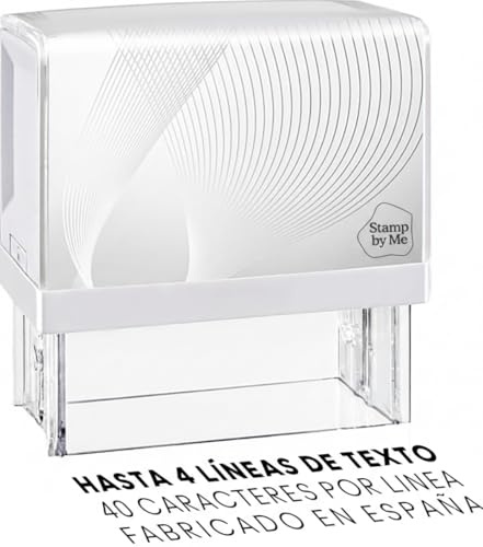 Stamp by Me | Timbro personalizzato | Timbro automatico in gomma per aziende, autoinchiostrante, inchiostro nero, 4 righe di testo | 47 x 18 mm