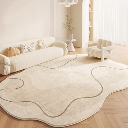 Alfombra Beige De Forma Irregular, Gruesa Y Suave, De Imitación De Lana, Lavable, para Salón, Dormitorio, Baño, Alfombra De Suelo, Apta para Mascotas(Beige D,100cmX160cm)