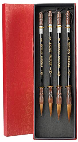 Zkydhbd Juego de 4 pinceles de caligrafía china, bolígrafos de caligrafía japonesa, pinceles de escritura tradicionales de comadreja