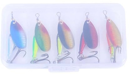 Ljmyy 5 cucchiaini da pesca per trote, esche da pesca in metallo, esche rigide con gancio triplo, paillettes, esche crankbaits facili da usare