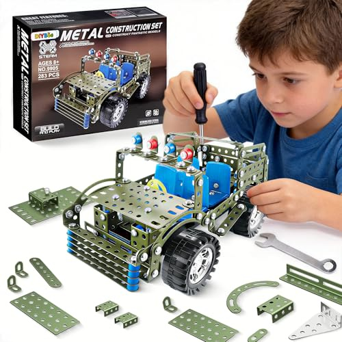 DIYBee Metal Car Kit – Build Your Own Model Car Kits, STEM Toys for Ages 8-13, 283 Pcs Erector Set Engineering Kit, Science Kits for Kids Age 8-12 Year Old Boy Gift