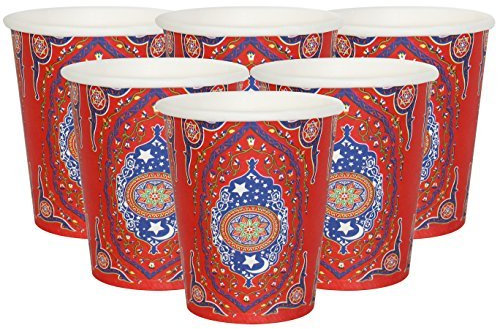 Set de 10 x Ramadan Kareem/Eid Mubarak Jetables Carton Tasses - orné Rouge Motif Fleur