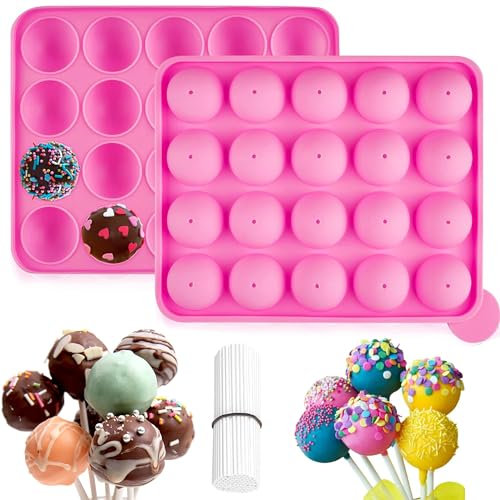 Emousport 20 Löcher Silikon Antihaft Cake Pop Kit Silikon Lollipop Form Kuchen Form Backen Schokolade Eis Gitter Backform Form + 20 Stäbchen