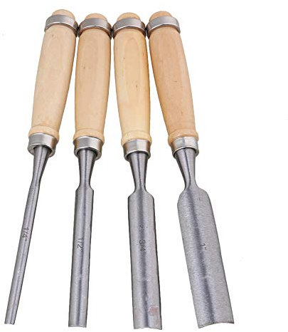Yibuy 4 x Holzmeißel im Set für Zimmermanns-Schnitzen und härtere Holzarbeiten, Handwerkzeug