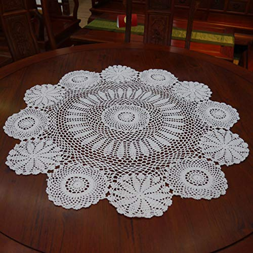 Damanni Centrino in cotone fatto a mano all'uncinetto, rotondo, bianco, 99 cm
