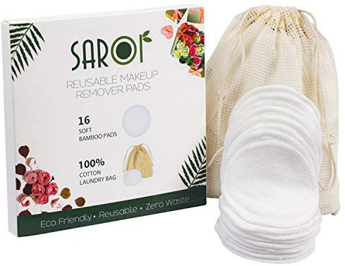 16 Premium Reusable Makeup Remover Pads | Eco-Friendly Gift Packaging | Facial Cleansing Cotton Buds | Makeup Wipes I Packed With A Laundry Bag And Reusable Cotton Pads (16 Count, White)