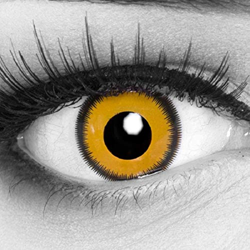 Farbige gelbe Crazy Fun Kontaktlinsen 'Lunatic Sun' Mit Stärke mit Gratis Linsenbehälter - Topqualität zu Karneval, Fasching und Halloween 2020 (-5.00 Dioptrien)