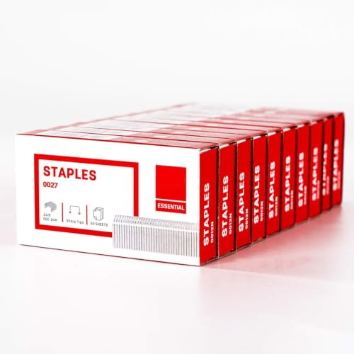 Deli 5.000 Heftklammern, passend für Deli 40 und 60 Blatt Kapazität, 5/16 Zoll Beinlänge Heftklammern mit 50 Blatt Kapazität, 24/8, staufreies, scharfes Keilspitzen-Design, 10 Boxen mit 500
