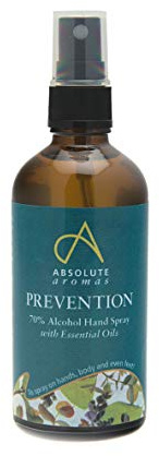Absolute Aromas Prevention Hand Spray 100ml – 70% Alcohol Hand Spray with Essential Oils – for Hands, Body and Feet
