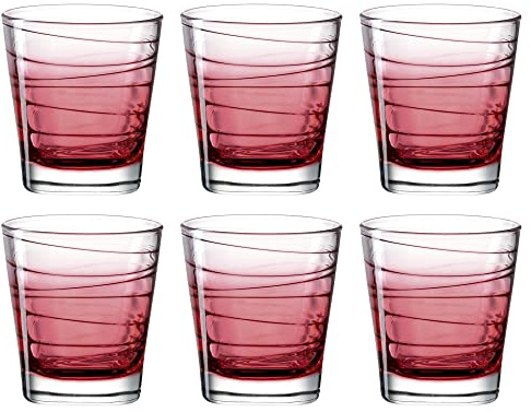 Leonardo Vario Struttura Trink-Gläser 6er Set, spülmaschinenfeste Wasser-Gläser, bunte Trink-Becher aus Glas, Getränke-Set, rot, 250 ml, 026842