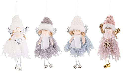 4 Piezas Adornos de Muñeca de Ángel de Navidad,Colgante de Decoración de Muñeca Adornos decoración Colgante muñecos para árbol de Navidad Adornos de ángel de Navidad Campanas para Adornos de Navidad