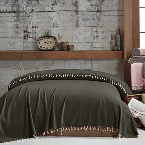 Mixibaby Bettüberwurf Tagesdecke Wohndecke Sofadecke Couchdecke 220x240 LuxTouch 100% Baumwolle, Farbe:Anthrazit